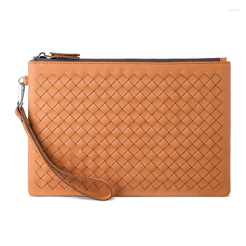 Clutch Bags Handmade Woven Pattern Leather Men's Bag Business And Women's Wrist Large Capacity IPad Wallet