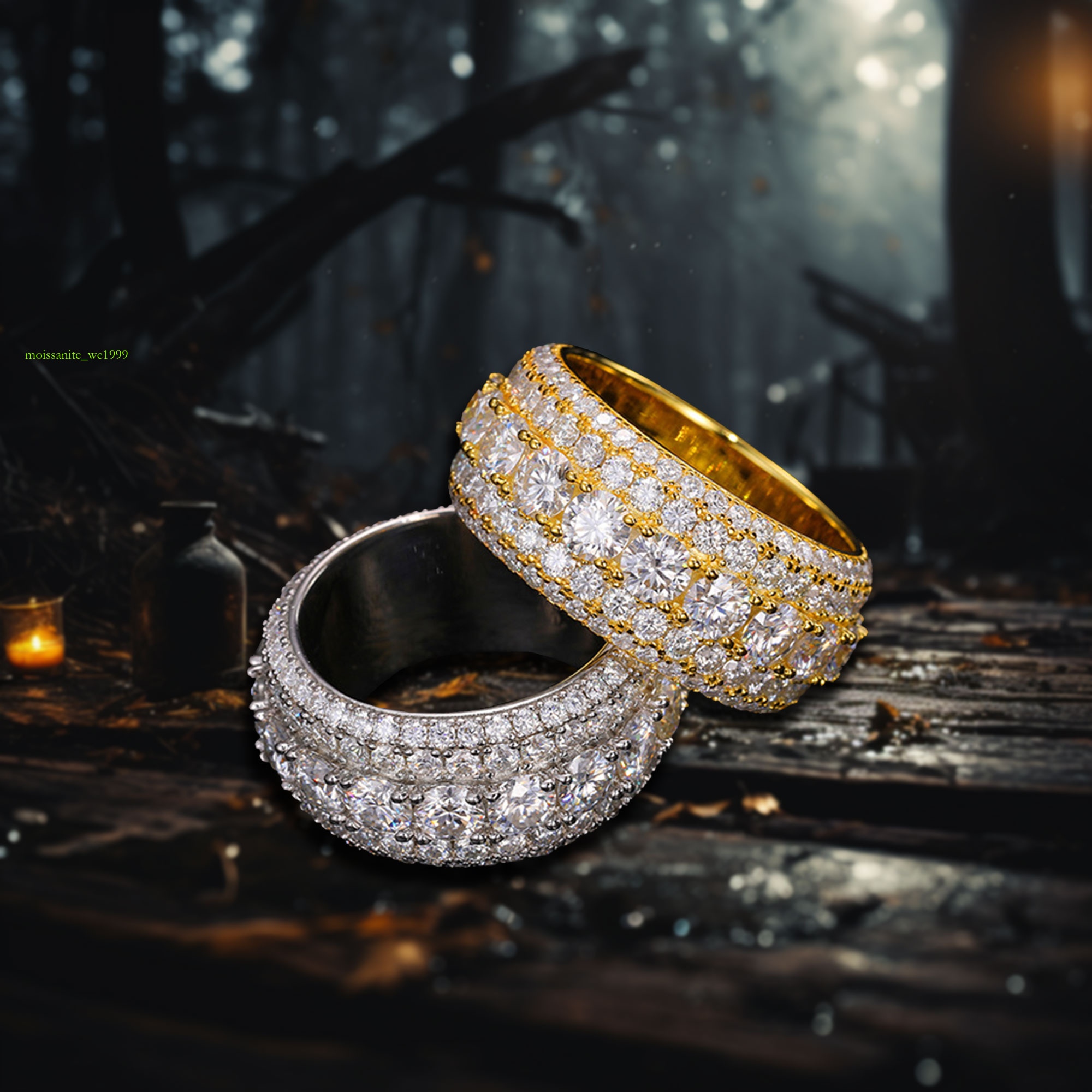 Men's S Sterg Sier Moissanite Ring Hip Hop Style with 14K Gold and Rhodium Plating Anniversary Jewelry Accessory