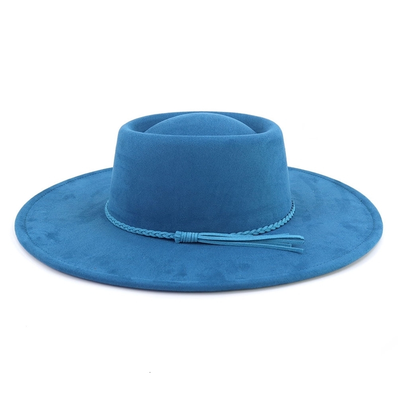 Suede Concave Top 10CM Big Wide Brim Fedora Hats for Women Men Classic Felt Party Church Hats Wedding Dress Boater Jazz Cap 241014