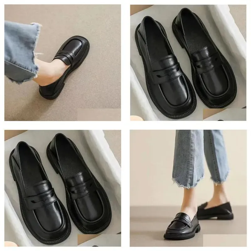 Dress Black Leather Womens Loafers Platform Slip On For Women Spring British Casual shoes Flats Shoe Woman Low Heels 43 240713 Drop Deliver Dhzvo 2411