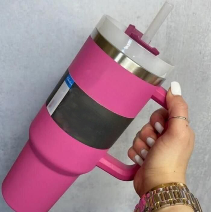 40oz Pink Tumblers Cup With Handle Insulated Stainless Steel Tumbler Lids Straw Car Travel Mugs Coffee Tumbler Termos Cups ready to ship Water Bottles