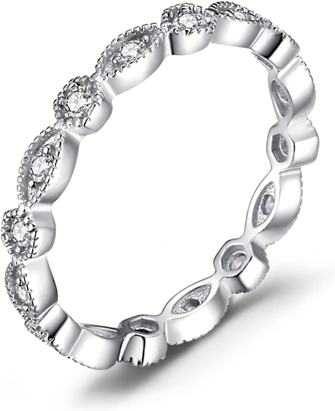 Designer 14K Gold Plated Sterg Sier Women's Cubic Zirconia Promise, Stackable Wedding Band Rings Set, Size 4-12 4