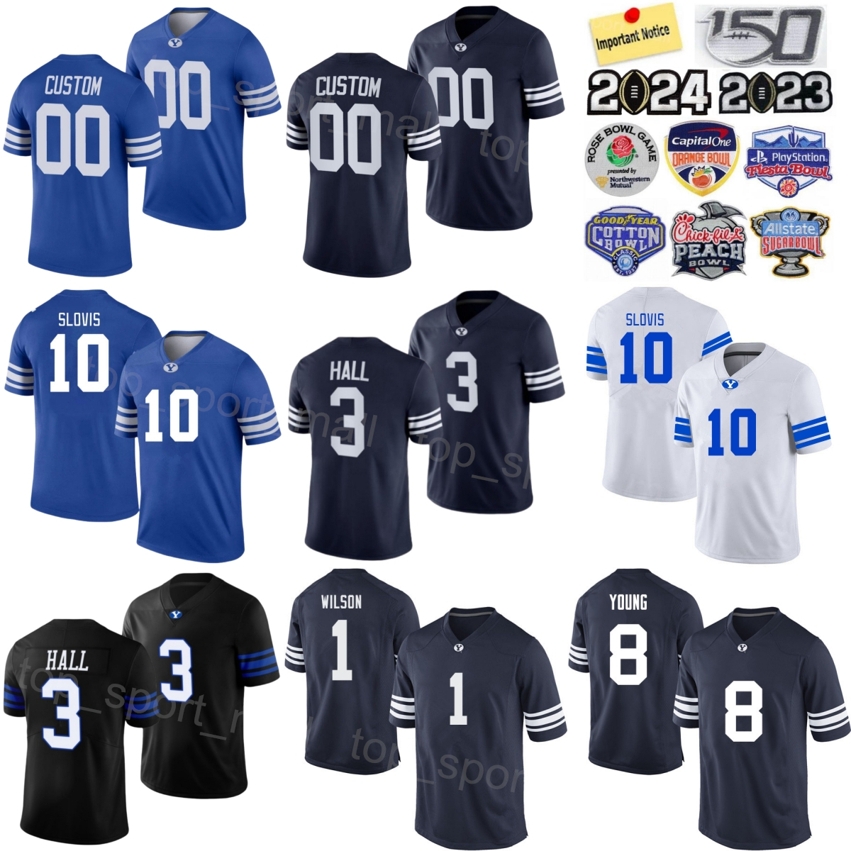 College BYU Cougars Football 3 Jaren Hall Jerseys University 10 Kedon Slovis 14 Ty Detmer 9 Jim McMahon 8 Steve Young 6 Luke Staley Custom Name Number Kids Woman Man