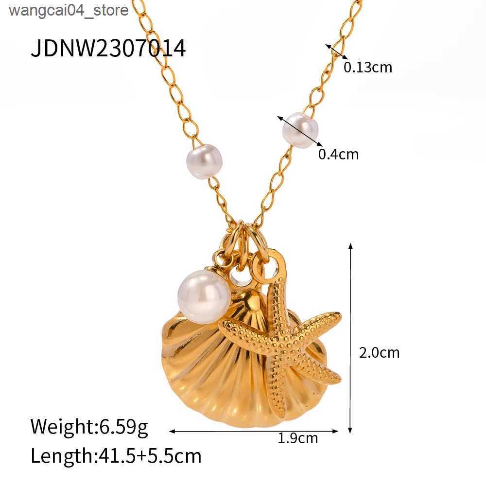 Chokers Uworld Starfish Shell Pearl Necklace for Women Seaside Holiday Elegant Waterproof Pendant Stainless Steel Jewelry Gift New L240910