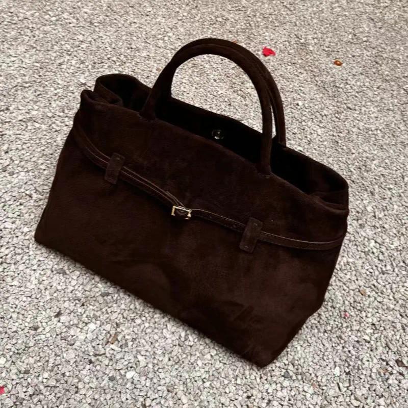 Shoulder Bags Winter Big Capacity High-end Frosted Cowhide Leather Women's Handbag Coffee Solid Color Matte Suede Female Bag