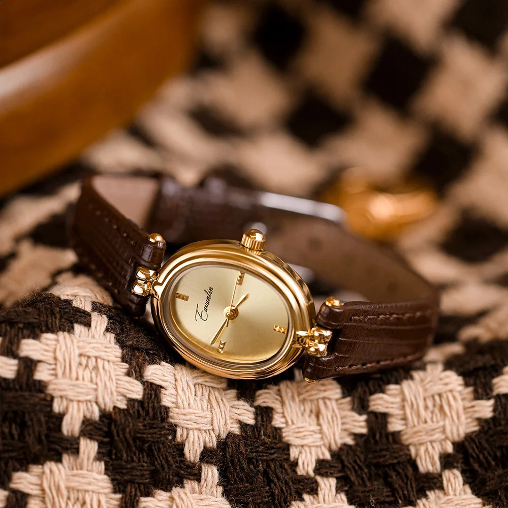 Retro niche design square rectangular gold dial quartz womens watch casual brown leather waterproof fashion watch Relogio241015