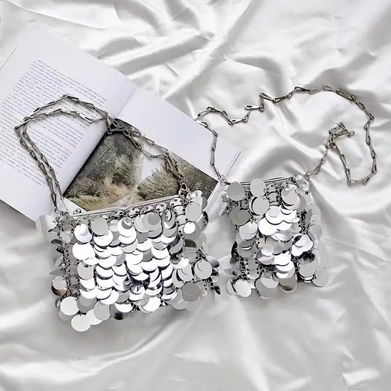 Glitter Handbag Silver Bag Womens Small Handbag Sparkling Fashion Womens Bucket Handbag Flash Wallet 241015