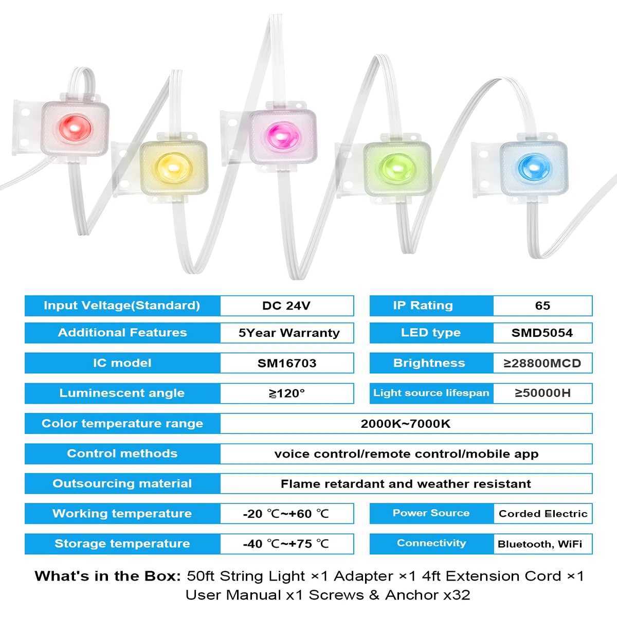 65 foot permanent outdoor Eaves LED string light application controls external RGBIC color change light strip DIY scene mode lighting X241015