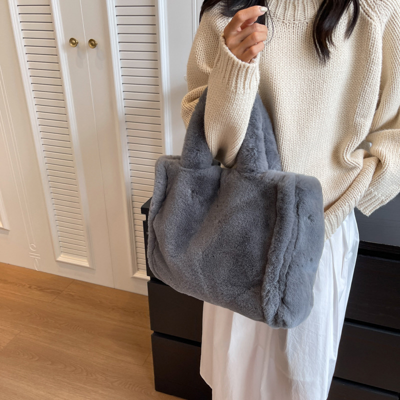 Winter Faux Fur Shopper Tote For Plush Handbag Designer Fluffy Wool Shoulder Women Furry Crossbody Messenger Bag