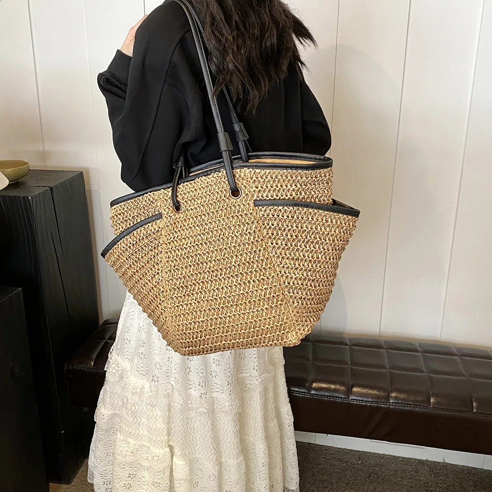 Retro Grass Latan Womens Handmade Summer Beach Bag Large Capacity Shoulder 241014