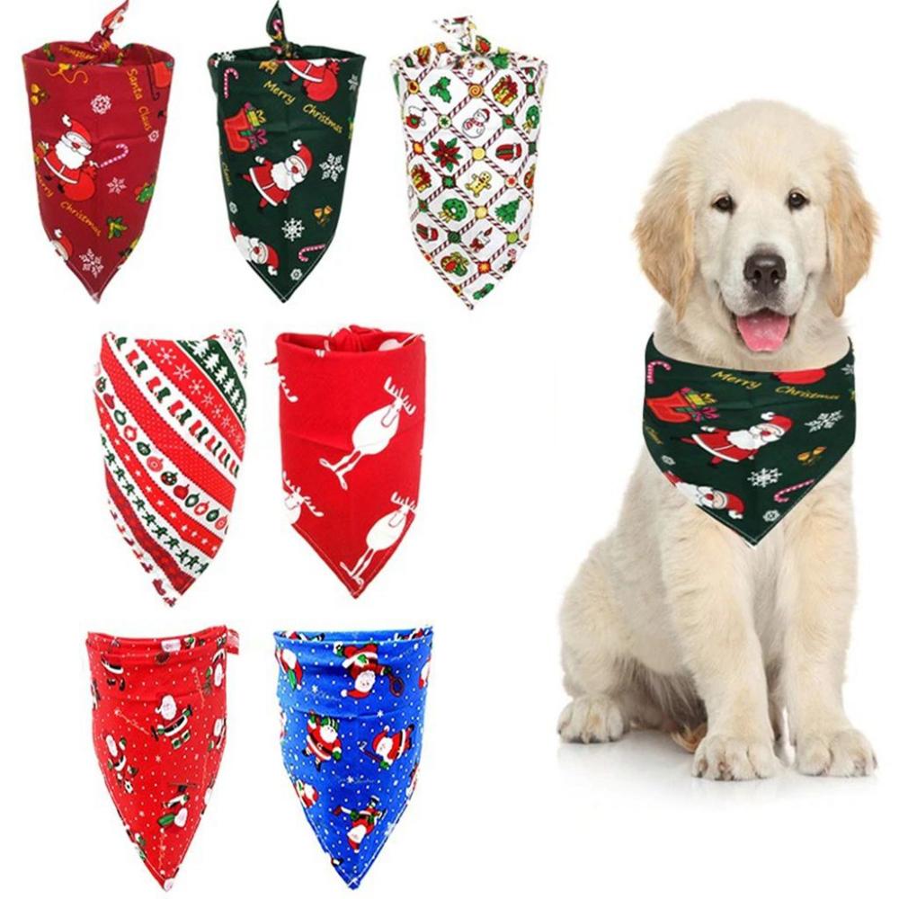 Christmas Pet Bandanas Collar Cotton Dogs Cats Triangular Bibs Scarf Collar with Santa Claus Pattern Animal Accessories