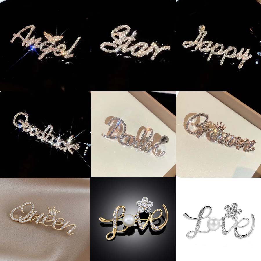 Luxury Letters Desinger Brooch for Women Crystal Rhinestone Pearl Brooches Suit Pin Fashion Gifts Jewelry Accessories