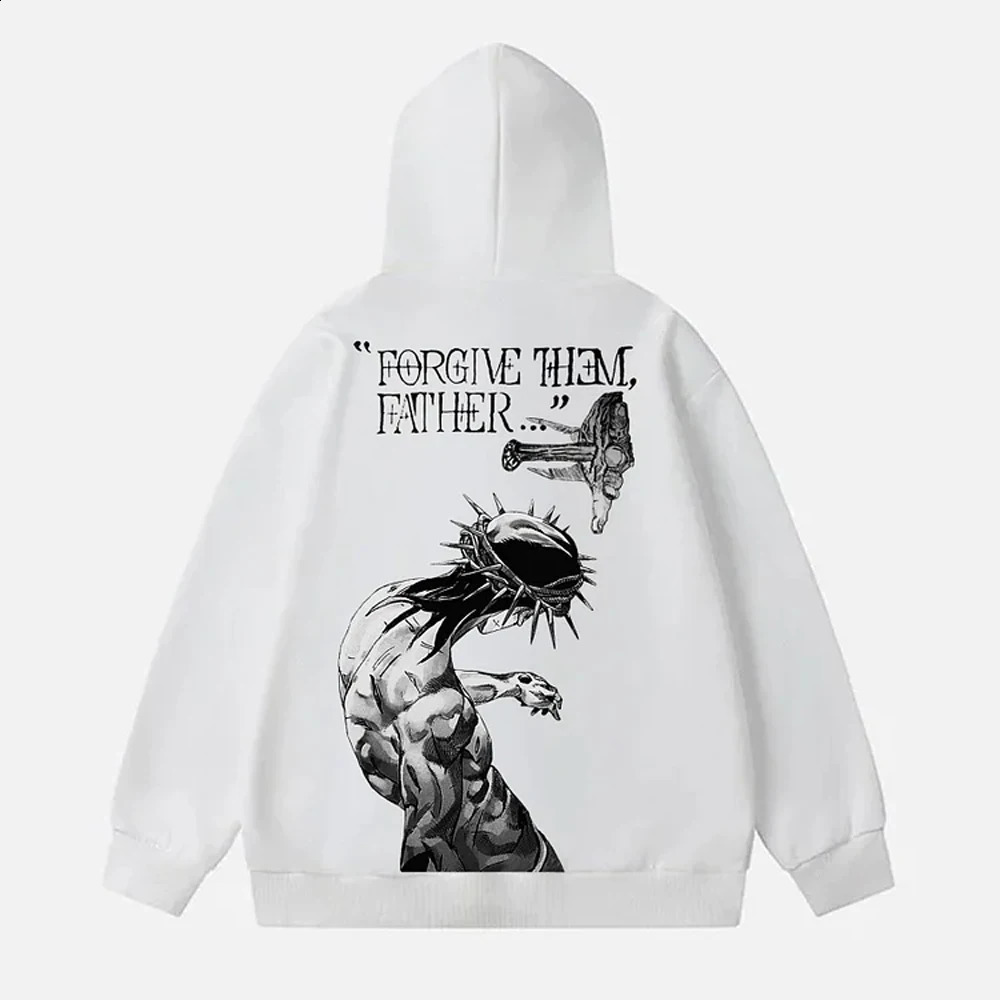 Mens Forgive Them Father Bible Verse printed hoodie FallWinter Adult Childrens street wear casual loose unisgender 241014