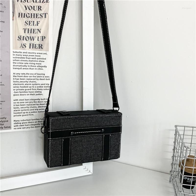 Bag Boys Stylish Small Satchel Korean Style Trendy Brand Denim Box Street Fashion Hip Hop Disco e369 4