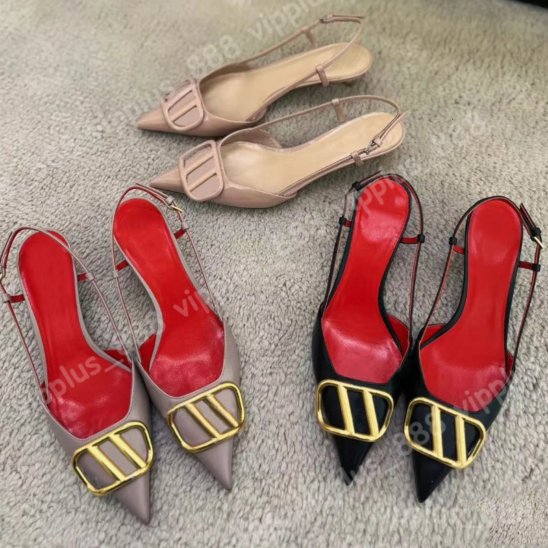 High Heels Designer Sandals Classics Metal Buckle Pointed Toe Thin Heel 4cm 6cm 8cm 10cm Summer Luxurys Brand Genuine Leather Woman Wedding Shoes Dress shoes Eur 35-42