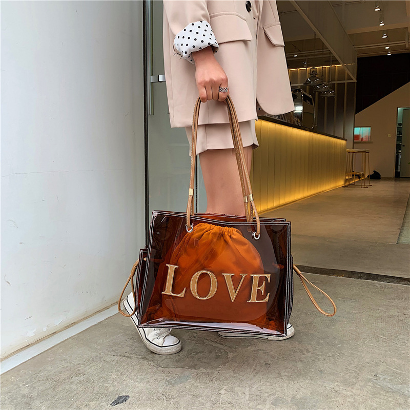 Free Shipping Designer Shoulder Casual Totes Waterproof PVC Bag For Women 2024 Summer Beach Travel Handbag Large Capacity Clear Designer Bag Luxury Ba