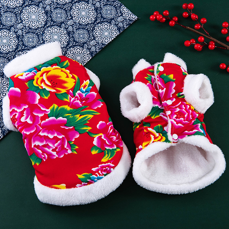 Autumn Winter Thickening Plush Coat traditional Chinese garments for Small Dogs Puppy T-Shirt Fleece Pullover Pet Clothing