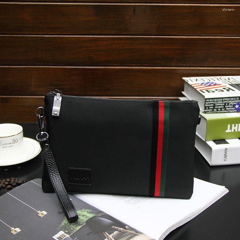 Clutch Bags Canvas Handbag Striped Contrast Color Men's Lightweight Commuter Casual Long Wallet Unisex Fashion d56b