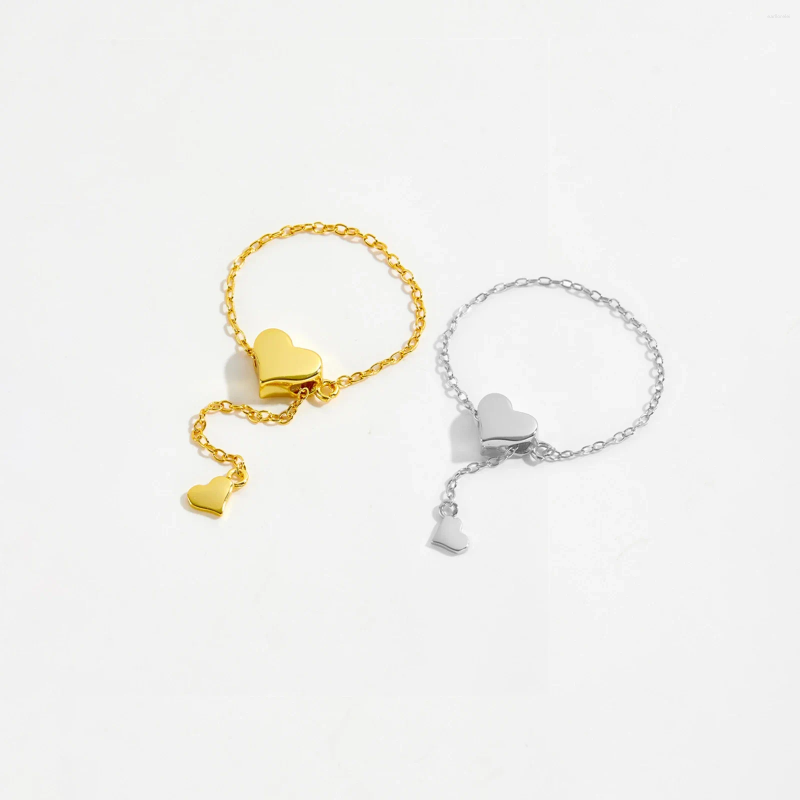 Cluster Rings Sterling Sier Heart Adjustable Flexible Pulling Silica Stopper Transformer Plain Ring Women 2024 Wedding