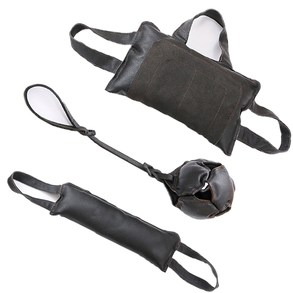 Dropshipping Dog Training Bite Tug with Handle Equipment Cow Leather Ball Suit Toy Dog Bite Stick Pillow Supplies