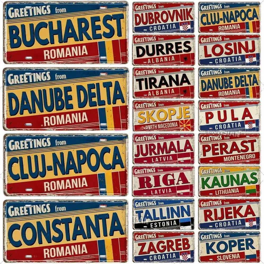 Romania Hungary Slavic Croatia Estonia Latvia Ukraine Russia Lithuania License Plate Landmark Metal Sign City Plaque Wall DecorXJ241010