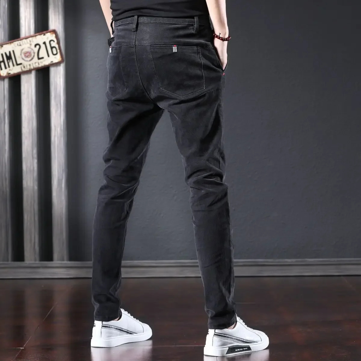 With Pockets Mens Jeans Elastic Stretch Male Cowboy Pants Tapered Trousers Grunge Y2k Korean Style Premium Xs Harajuku 241008