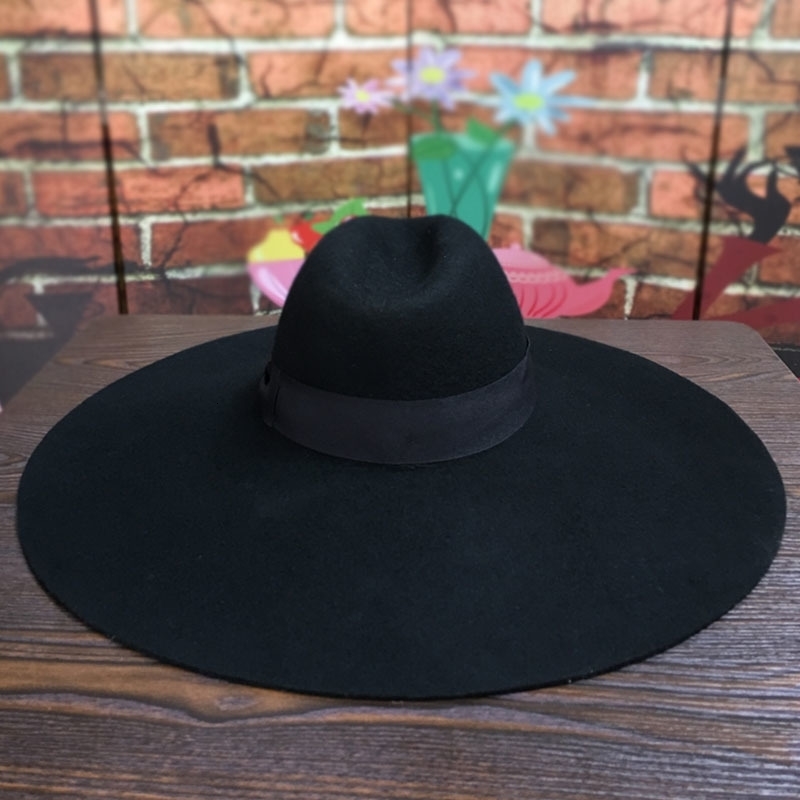 Women 16cm Large Wide Brim Wool Felt Hat Chic Floppy Warm Winter Trilby Hat Ribbon Bowknot Church Dress Wedding Fedora Jazz Hat 241014