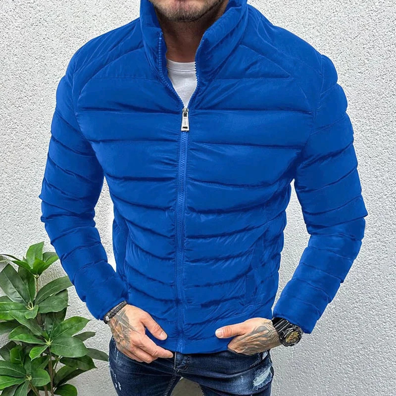 Fall Winter Warm Down Jacket For Men Casual Pure Color Slim Long Sleeve Slim Fit Cotton Padded Coat Mens Leisure Zipper Jackets 241015