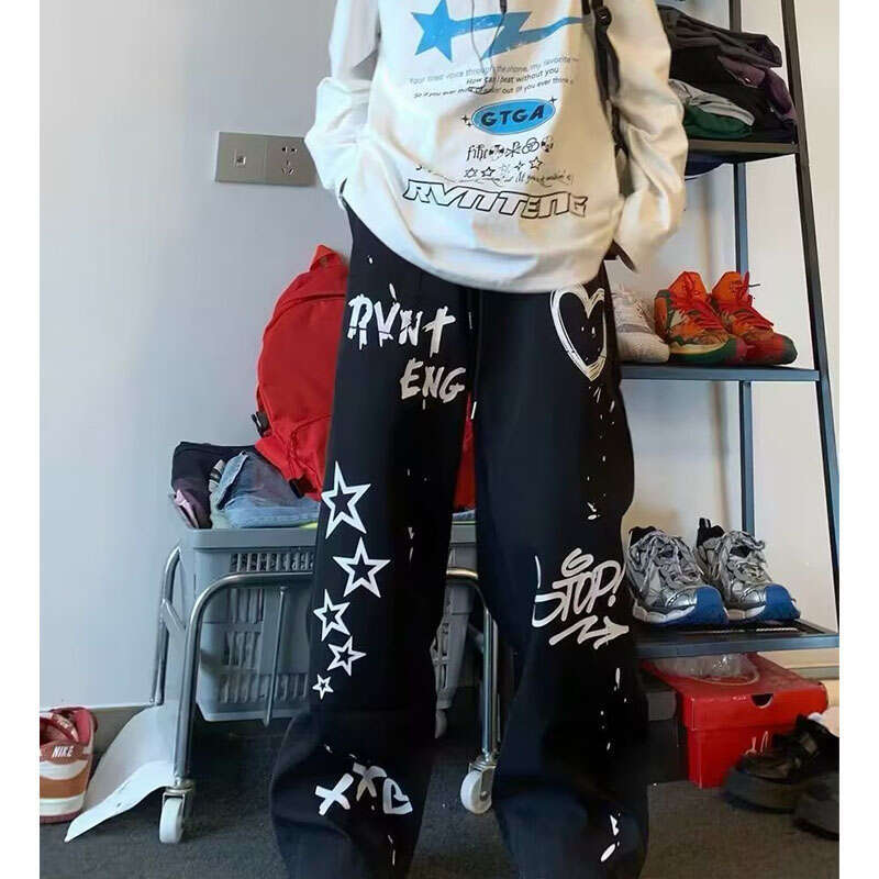American Street Graffiti Sports Casual Pants Men And Women's New Summer Thin Loose Wide Leg Straight Mopping Trousers