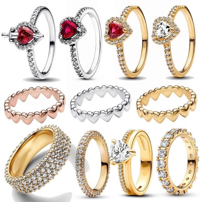 New Sier Timeless Pave Row of Hearts Rings for women Gifts jewelry Designer Ring Gift Wholesale