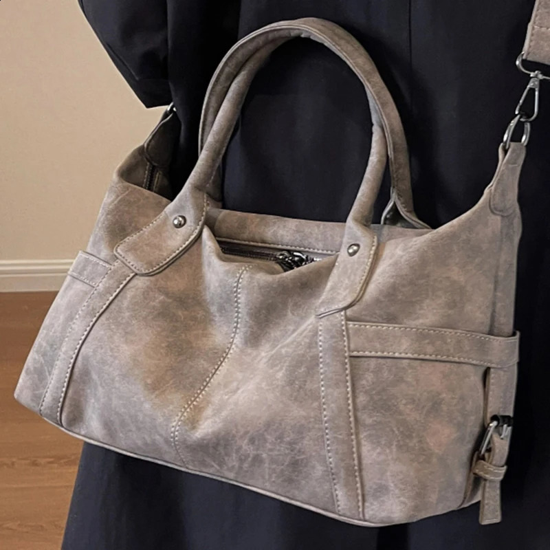 Maillard Khaki Suede Handbag for Women Large Quality Nubuck Leather Female Retro Crossbody Bag Ladies Big Shoulder Bags 240924