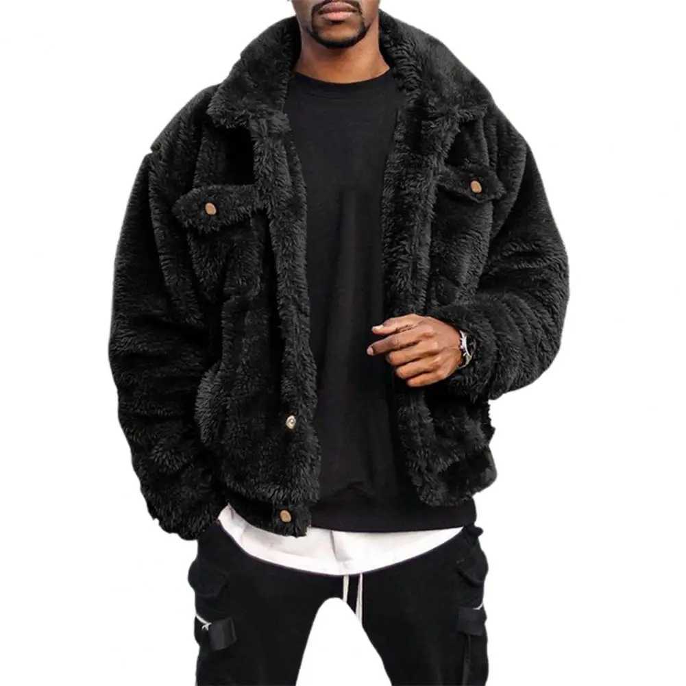 Winter Coat Solid Color Plush Simple Fluffy Men Jacket Hip-hop Style Winter CoatX241015