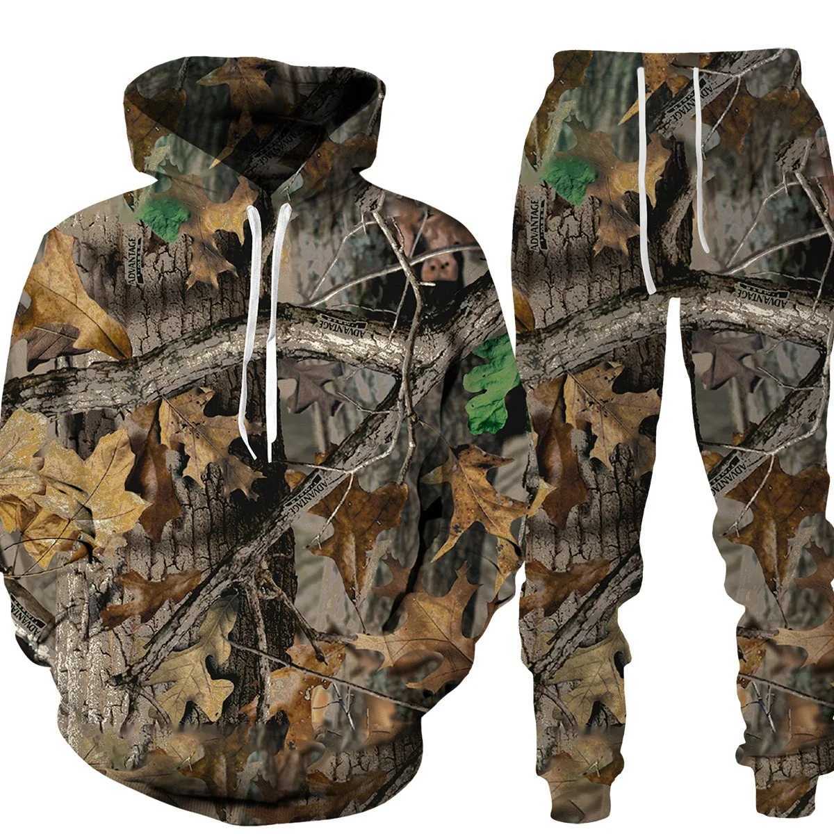 Spring Autumn Leaves Camouflage 3D Hoodies Women Man Tracksuit Outdoor Sportwear Men Clothing Suits Oversized Hoodie Pants SetXJ241015