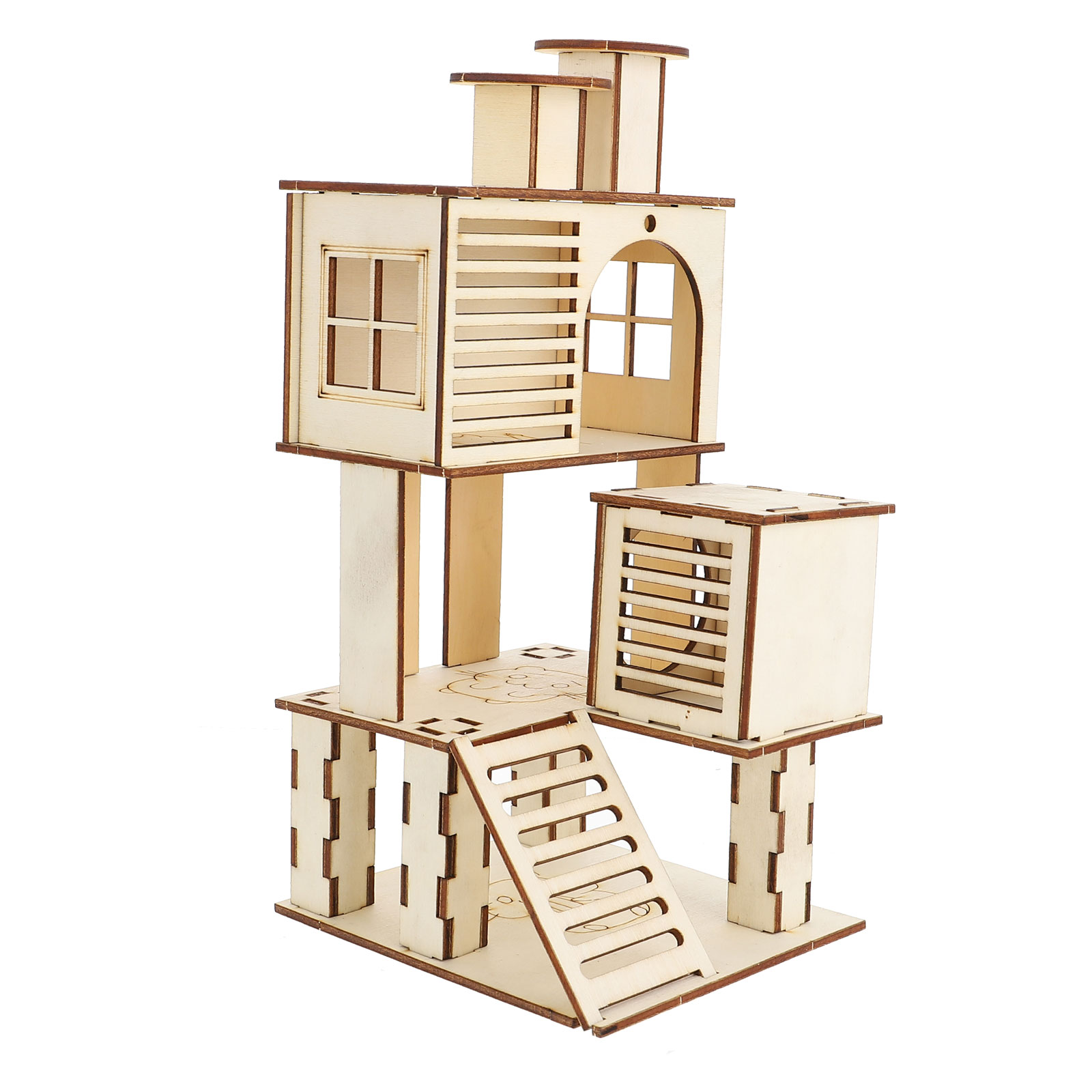Premium Hamster Wooden Ladder House Habitat Pet Exercise Playground with Platform Fun and Safe for Small Pets