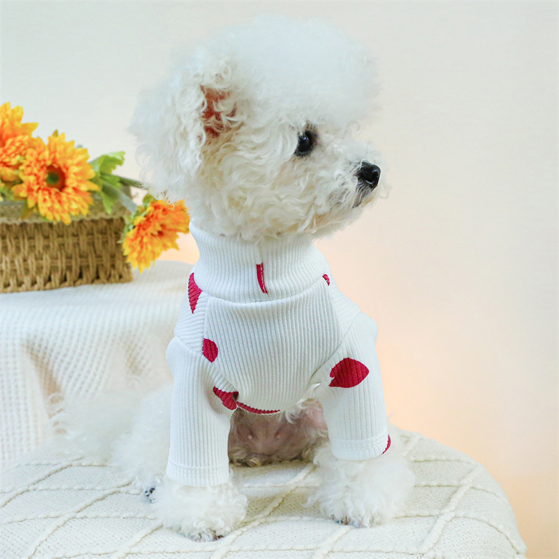 Breathable High Collar Pet Dog Clothes Spring Autumn Bottom Sweatshirt for Cats Lovely Heart Print Chihuahua York Dog T Shirt