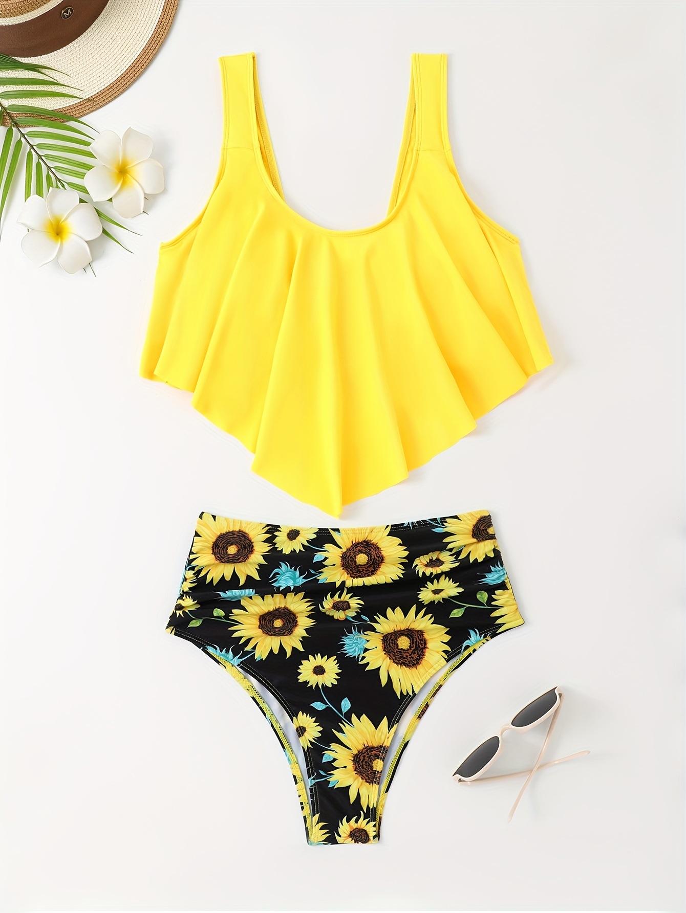 Women's Swimwear Women Two Pieces Bathing Suits Top Ruffled With High Waisted Bottom Bikini Set Swim Bras For Under Shirt