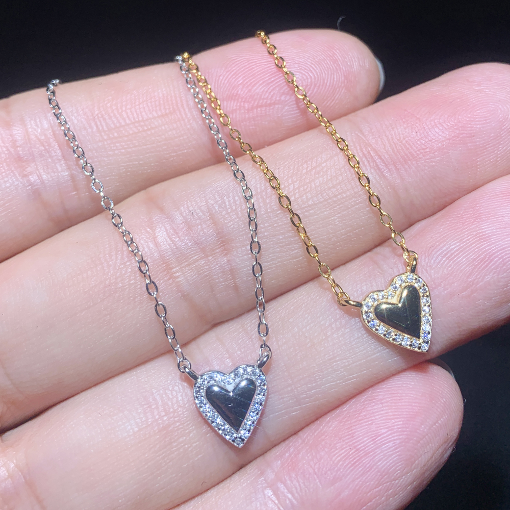Sterg Sier Heart Pendant Necklace: Cubic Zirconia, Micro Pave, Trendy Jewelry for Women