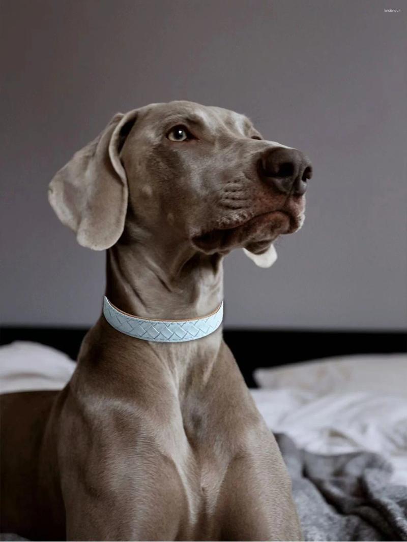 Dog Collars Soft Leather Pet Collar And Leash Set Handcrafted PU Traction Rope Outdoor Adjustable Walking