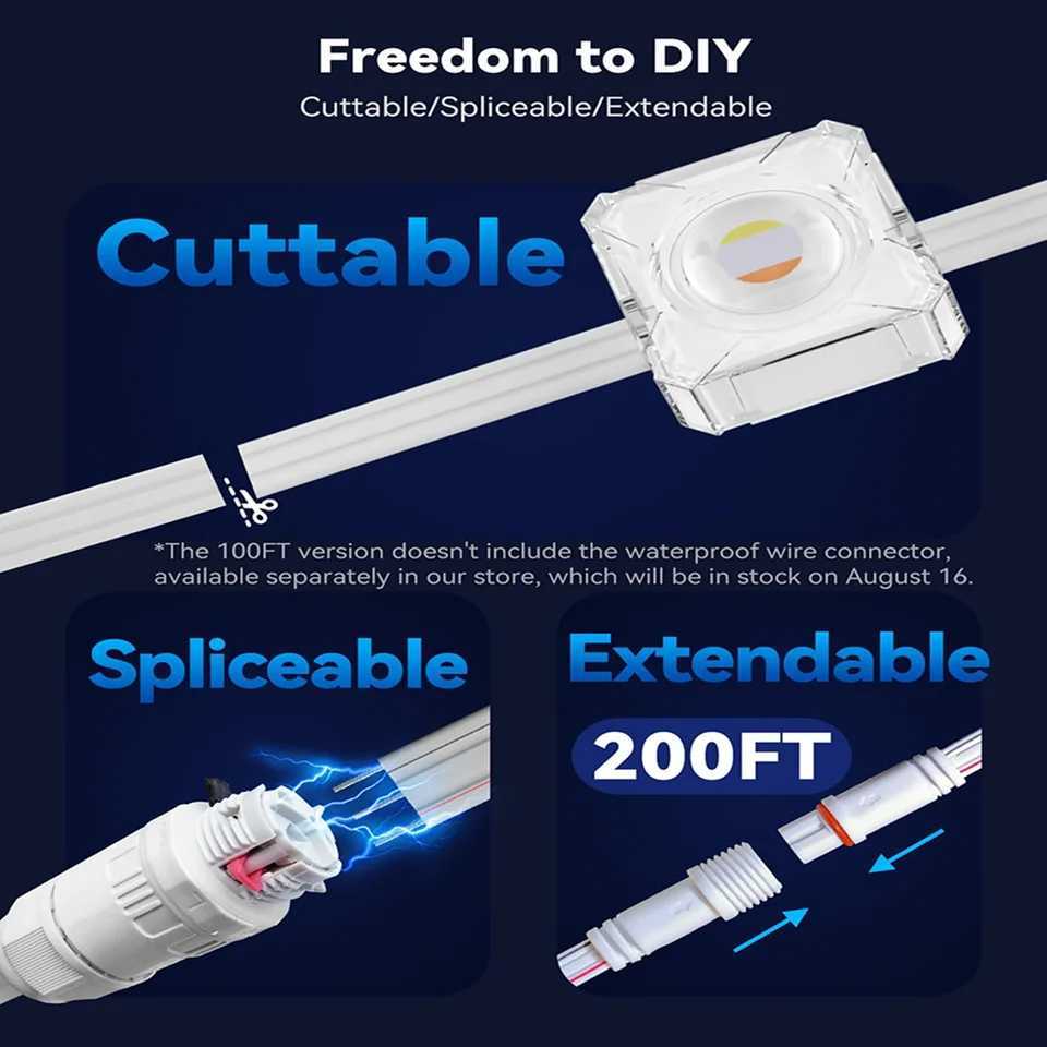 65 foot permanent outdoor Eaves LED string light application controls external RGBIC color change light strip DIY scene mode lighting X241015