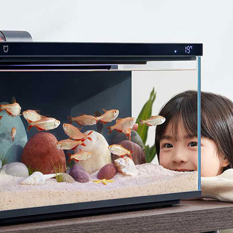 Glass Aquarium Fish Tank Intelligent Desktop Ecological Fish Tank with WIFI Control Feeding Box Light Filter