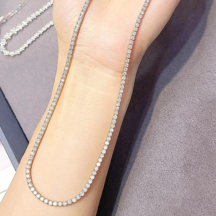 2024 Hip Hop Tennis Chain Pendant Top Sell Vintage Jewelry 925 Sterling Silver Round Cut Cubic Zircon CZ Diamond Party Eternity Women Wedding Necklace