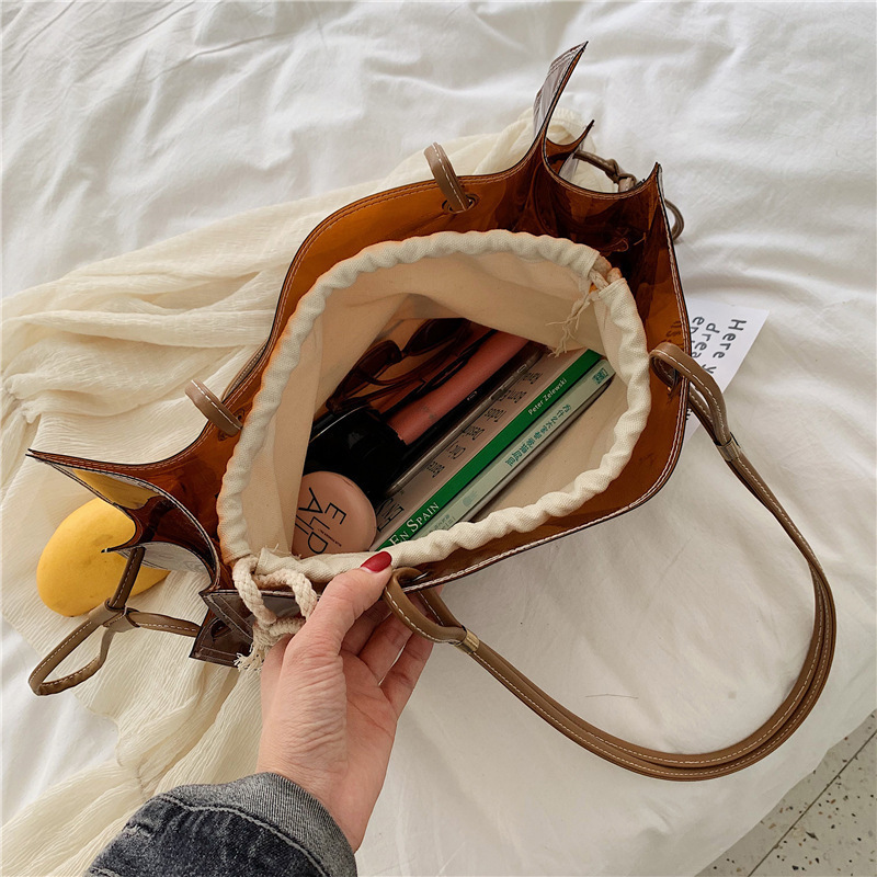 Free Shipping Designer Shoulder Casual Totes Waterproof PVC Bag For Women 2024 Summer Beach Travel Handbag Large Capacity Clear Designer Bag Luxury Ba