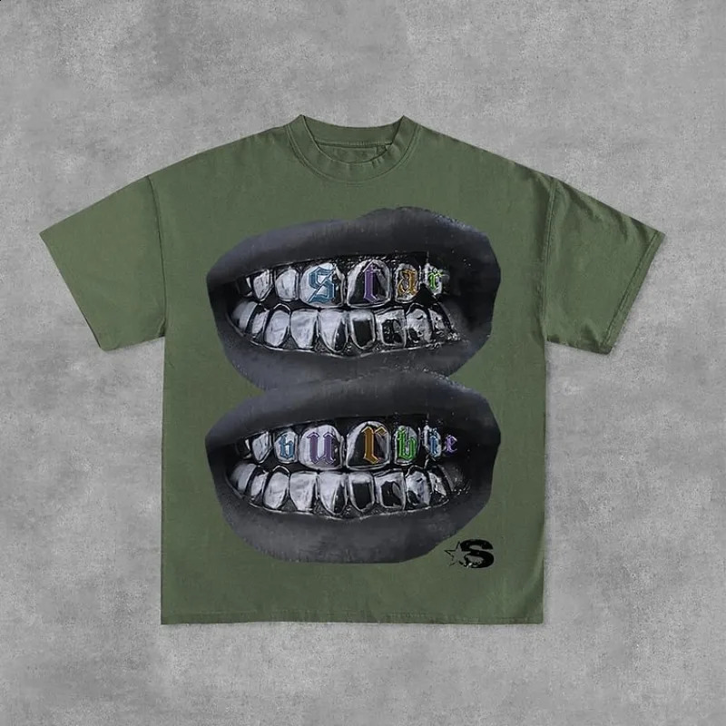 Loose Lip Print Graphic 100% Cotton T-Shirt Men Y2K Summer Short Sleeves Vintage Oversize Tshirt Streetwear Women Tops 241014