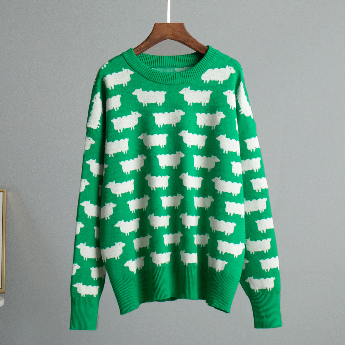 Elegant Women Sheep Printing Sweater Warm Knitted Classic O-Neck Pullover Tops Autumn Winter 2024 Streetwear Sweater