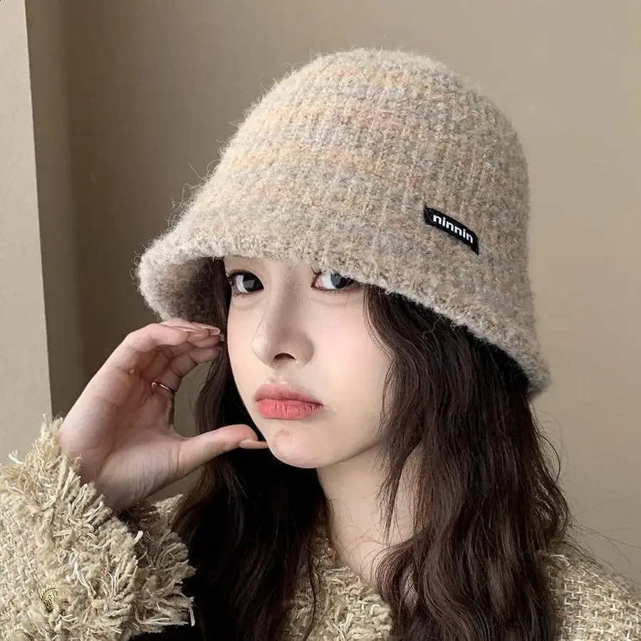 Striped Fishermans Hat Women Autumn Winter Warm Knit Hat Hundreds of Cute Simple Bucket Hat 241009