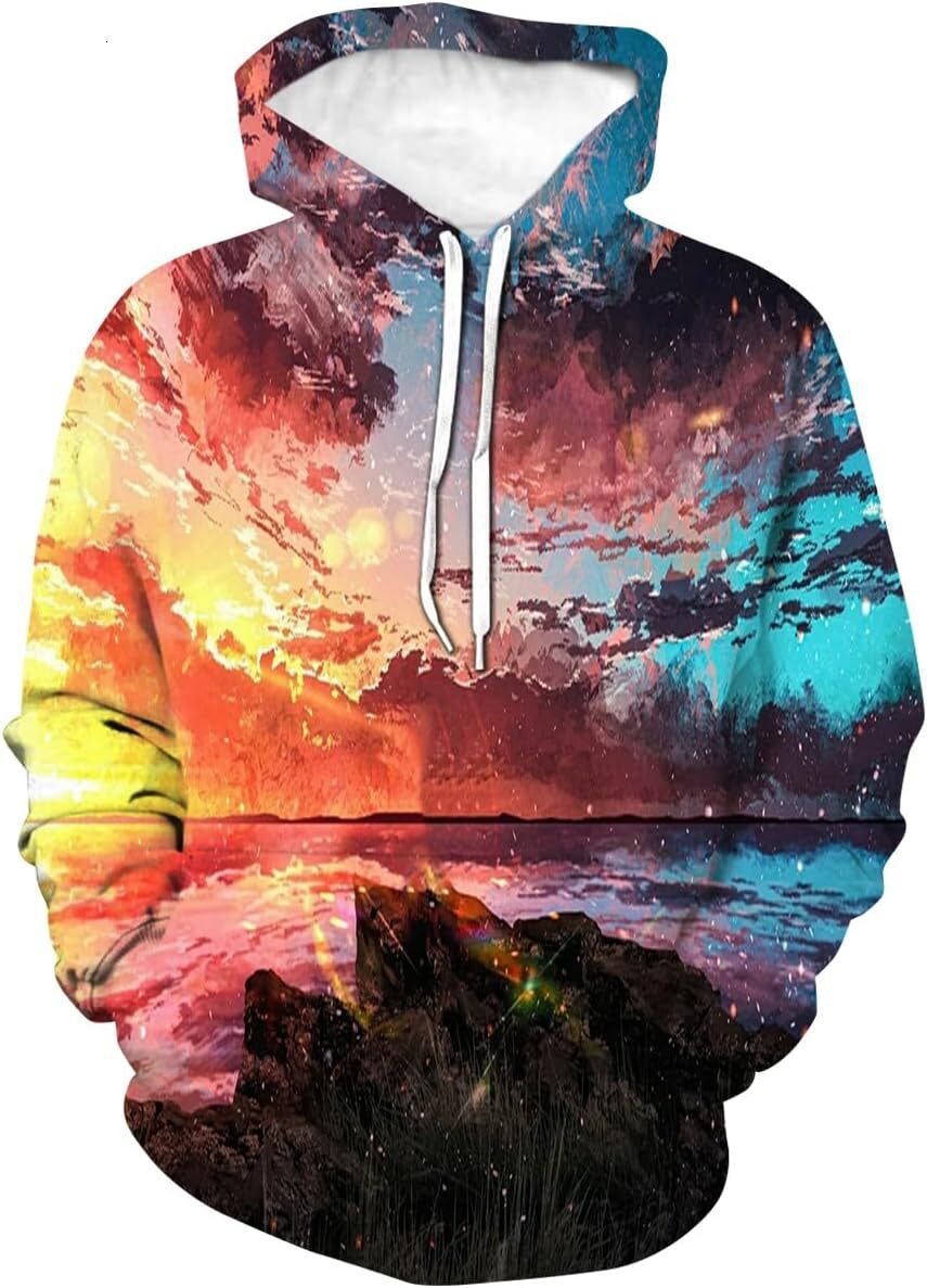 Hoodie for Mens Womens Novelty Funny Tie Dyed Dreamy Sky Sweatshirt Hoodie Graphic Hoodies sweatshirt Pullover Long Sleeve Fashionable and Warm