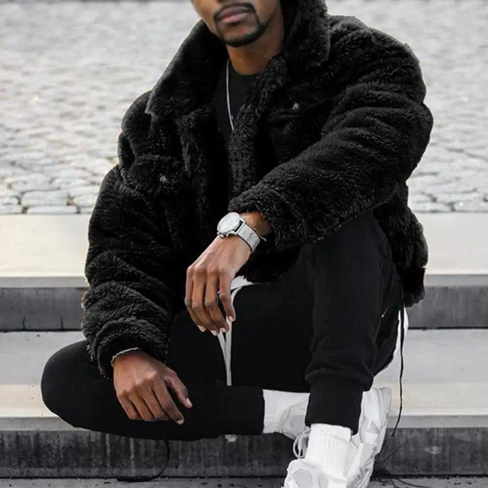 Winter Coat Solid Color Plush Simple Fluffy Men Jacket Hip-hop Style Winter CoatX241015
