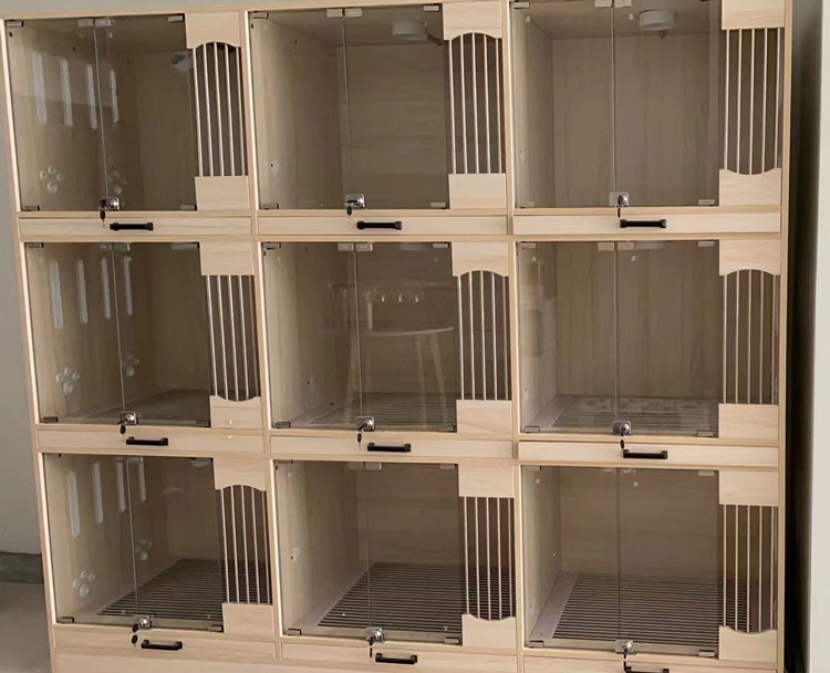 Factory Self-design Customized available Pet Hospital Use White Wood Blue Dog and Cat treat container Cage House