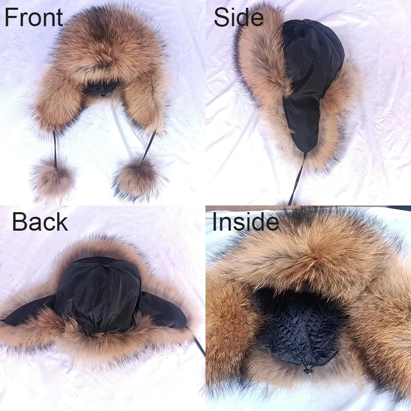 Real Women Fox Fur Hat With earflap Warm Winter Ladies Thick Real Raccoon Fur Hats Russia Geunine Fox Fur Cap 241014