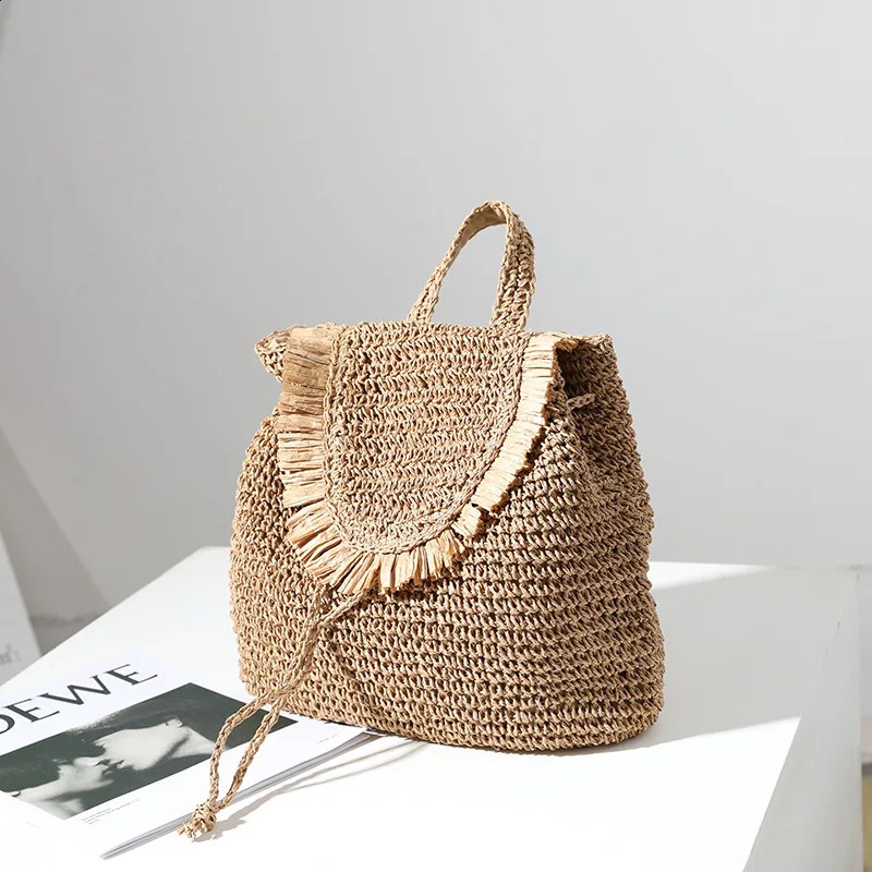 ly woven grass bag casual tassel womens seaside vacation beach 241014